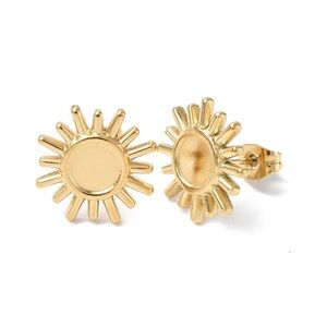 Sun Earring Stud Settings Real 18K Gold, 304 Stainless Steel